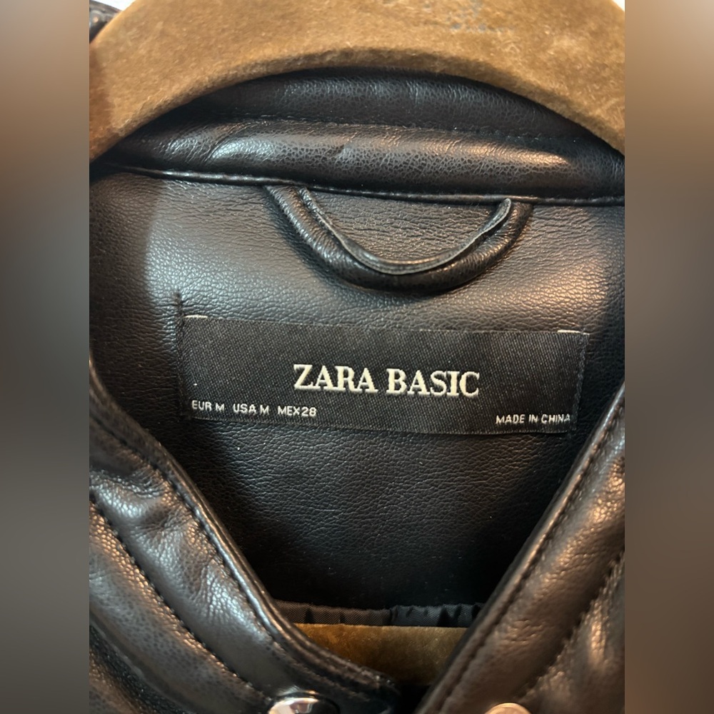 Zara Basic Black Leather Moto Jacket - Size Medium - image 3